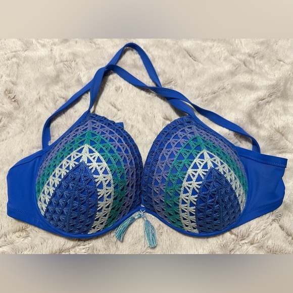 Shade & Shore Other - Shade & Shore Womens Blue Crochet Underwire Padded Bikini Top Swimwear 36DD